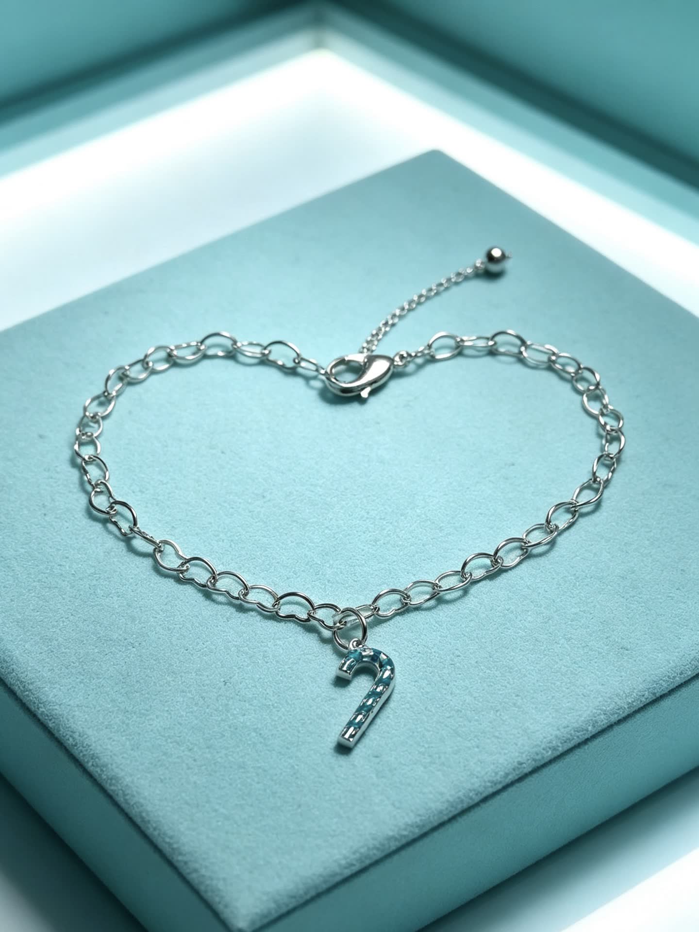 Tiffany & Co. Silver Blue Enamel Candy Cane Charm Bracelet